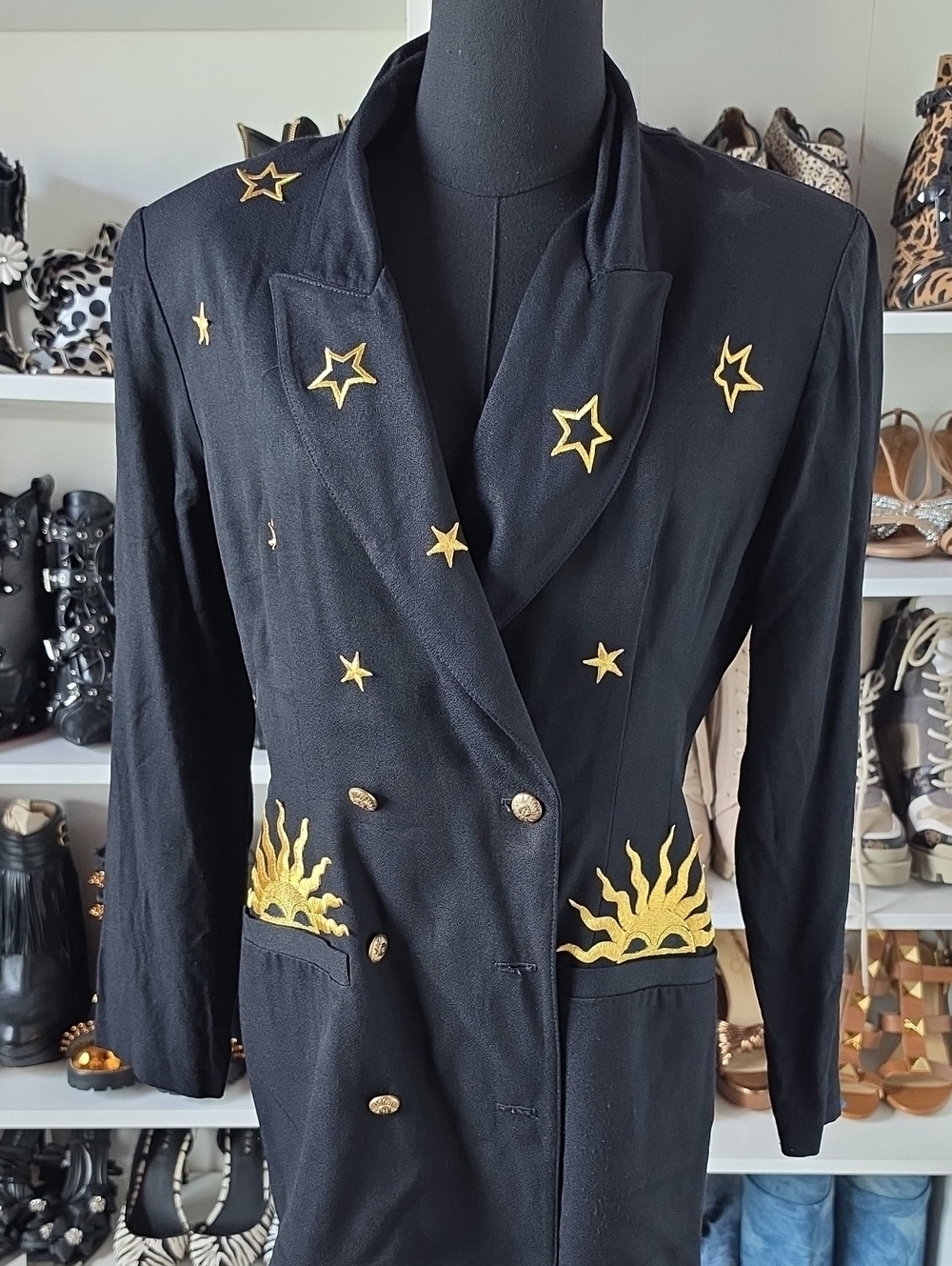 R&M Richards Black Blazer with Gold Star and Sun Embroidery